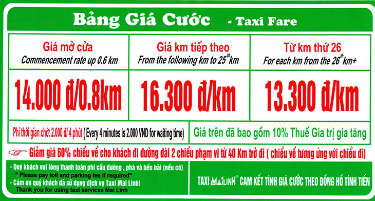 Cách tính tiền taxi: Taxi Mai Linh